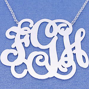 Sterling Silver 3 Initials Monogram Necklace 2 1-2 Inch SM_36C