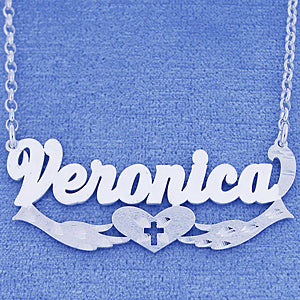 Personalized Silver Name Necklace w-cross in heart SN_44