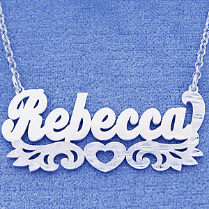 Silver Personalized Name Hearts Script Design Necklace SN48