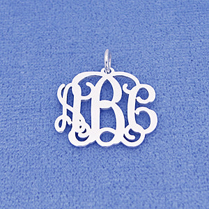Small Silver 3 Initials Dainty Monogram Pendant 3-4 inch - SM30