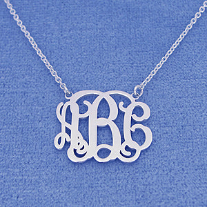 Dainty Silver 3 Initials Monogram Necklace 3-4 inch wide SM30C