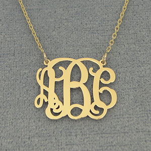 Small Solid Gold 3 Initials Monogram Necklace 3-4 inch wide GM_30C