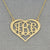 Solid Gold 3 Initials Heart Monogram Necklace 1 inch Wide GM56C