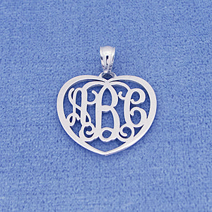 Sterling Silver 3 Initials Heart Monogram Pendant 3-4 inch Wide SM51
