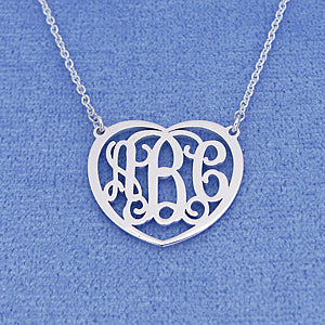 Silver 3 Initials Heart Monogram Necklace 3-4 inch wide SM_51C