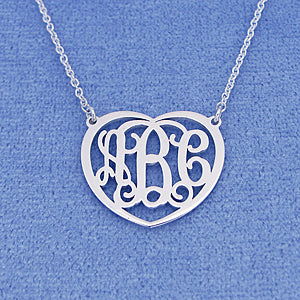 Silver 3 Initials Heart Monogram Necklace 3-4 inch wide SM_51C