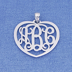 Sterling Silver 3 Initials Heart Monogram Pendant 1 inch Wide SM52