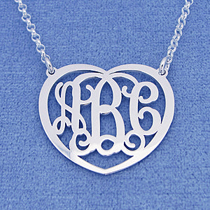Silver 3 Initials Heart Monogram Necklace 1 inch wide SM52C