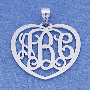 Sterling Silver 3 Initials Heart Monogram Pendant 1 1-4 inch Wide SM53