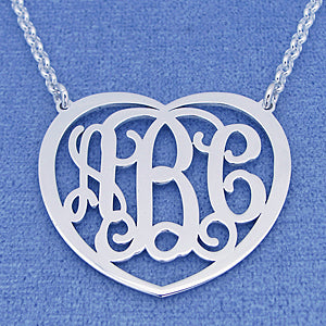 Silver 3 Initials Heart Monogram Necklace 1 1-4 inch wide SM53C