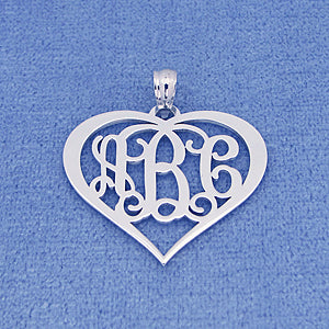 Sterling Silver 3 Initials Heart Monogram Pendant 1 inch Wide SM56
