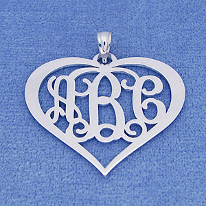 Silver 3 Initials Heart Monogram Pendant 1 1-4 inch Wide SM57