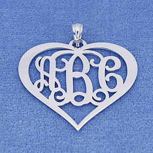 Silver 3 Initials Heart Monogram Pendant 1 1-4 inch Wide SM57