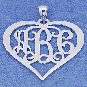 Silver 3 Initials Heart Monogram Pendant 1 1-2 inch Wide SM58