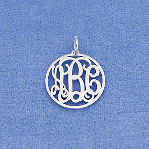 Silver 3 Initials Circle Monogram Pendant 5-8 inch Diameter SM40