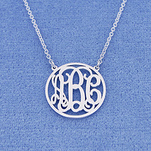 Silver 3 Initials Circle Monogram Necklace 5-8 inch Diameter SM_40C