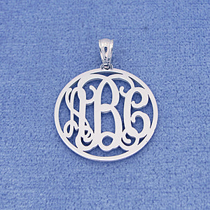 Silver 3 Initials Circle Monogram Pendant 3-4 inch Diameter SM41