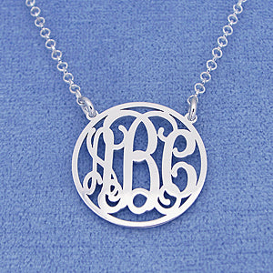 Silver 3 Initials Circle Monogram Necklace 3-4 inch Diameter SM41C