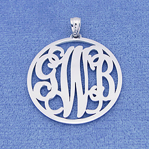Silver 3 Initials Circle Monogram Pendant 1 inch Diameter SM42