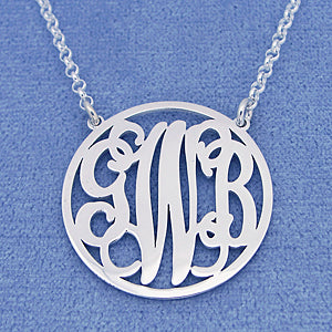 Silver 3 Initials Circle Monogram Necklace 1 inch Diameter SM42C