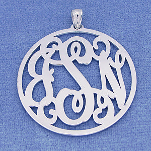 Silver 3 Initials Circle Monogram Pendant 1 1-4 inch Diameter SM43