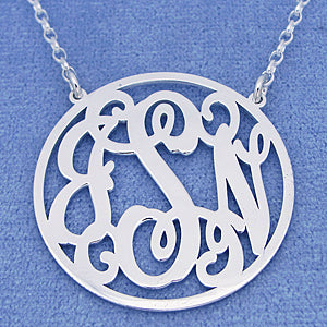 Silver 3 Initials Circle Monogram Necklace 1 1-4 inch Diameter SM43C