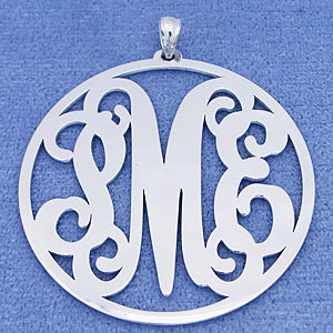 Silver 3 Initials Circle Monogram Pendant 1 1-2 inch Diameter SM44