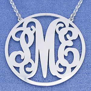 Silver 3 Initials Circle Monogram Necklace 1 1-2 inch Diameter SM44C