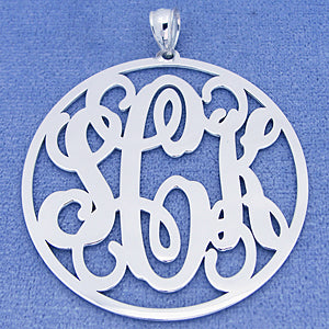 Silver 3 Initials Circle Monogram Pendant 1 3-4 inch Diameter SM45