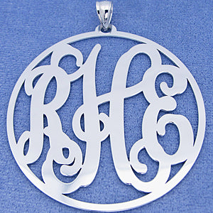 Silver 3 Initials Circle Monogram Pendant 2 inch Diameter SM46