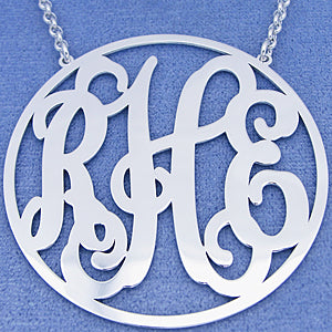 Silver 3 Initials Circle Monogram Necklace 2 inch Diameter SM46C