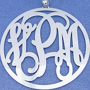 Silver 3 Initials Circle Monogram Pendant 2 1-2 inch Diameter SM47