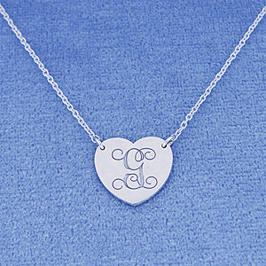 Silver Monogram Initial Engraved Heart Charm Necklace SC_20C