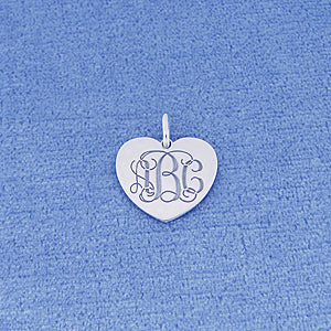 Silver 3 Monogram Initials Engraved Heart Charm Pendant SC_21