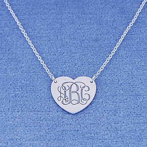 Silver Monogram Engraved Heart Charm Necklace SC_21C