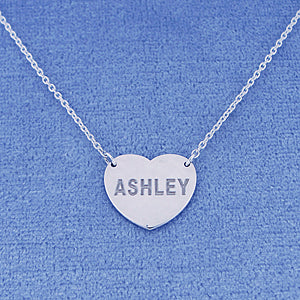 Silver Name Engraved Heart Charm Necklace SC_22C