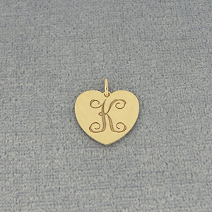 Solid Gold Monogram Initial Laser Engraved Heart Disc Charm Pendant GC20