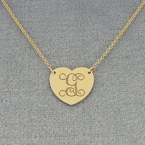 Small Single Fancy Monogram Initial Heart Disc Charm Necklace GC20C