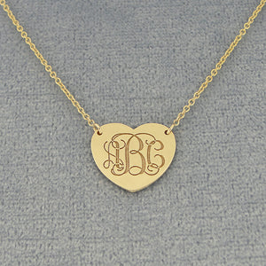 14k or 10k Solid Gold Small 3 Initial Monogram Heart Disc Charm Necklace GC21C