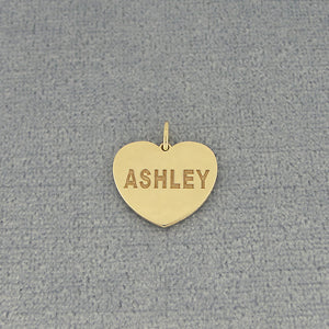 Small Personalized Gold Name Laser Engraved Heart Disc Charm Pendant GC22