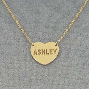 14k or 10k Solid Gold Personalized Name Engraved Heart Disc Charm Minimal Necklace GC22C