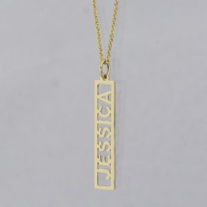 Roman Numeral Vertical 1 Inch Bar Name Pendant Solid Gold Jewelry GC15