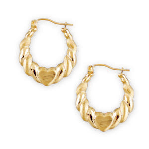 Small 10kt Gold Heart Drop Door Knocker Earrings 1 Inch Wide.