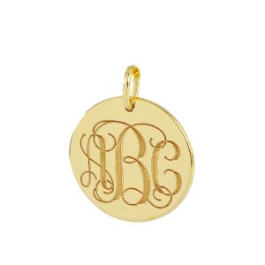 &#39;Solid Gold 1-2 Disc Charm Personalized Monogram Pendant Both Sides Deep Laser Engraving.&#39;&#39;&#39;