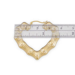 Puffed hollow skinny heart bamboo hoop earrings with secure clip latch enclosure