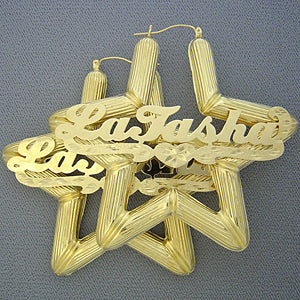 10K Gold Star Bamboo Personalized Name Earring 3 Inch GS79