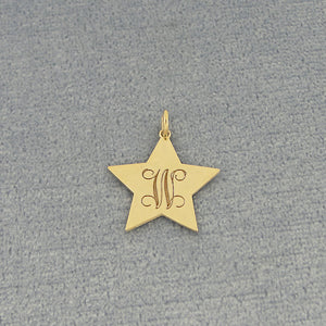 Dainty Fancy Monogram Initial Star Disc Charm Pendant Solid Gold Fine Jewelry GC25