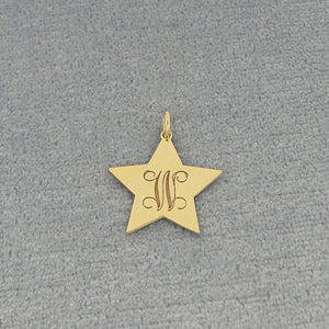 Dainty Fancy Monogram Initial Star Disc Charm Pendant Solid Gold Fine Jewelry GC25