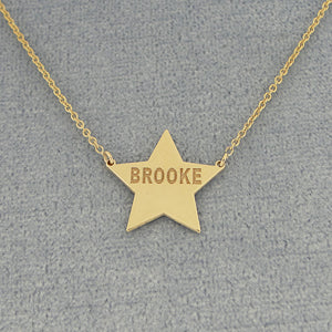 10k or 14k Solid Gold Personalized Laser Engraved Star Charm Disc Necklace Fine Name Jewelry GC26C