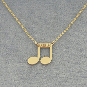 Solid Gold Personalized Laser Name Engraved Music Note Disc Charm Necklace Jewelry GC28C